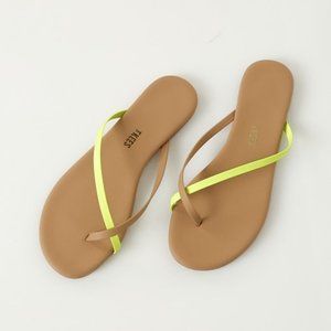 TKEES Riley Thong Criss Cross Sandals | Tan Neon Yellow | TKEES